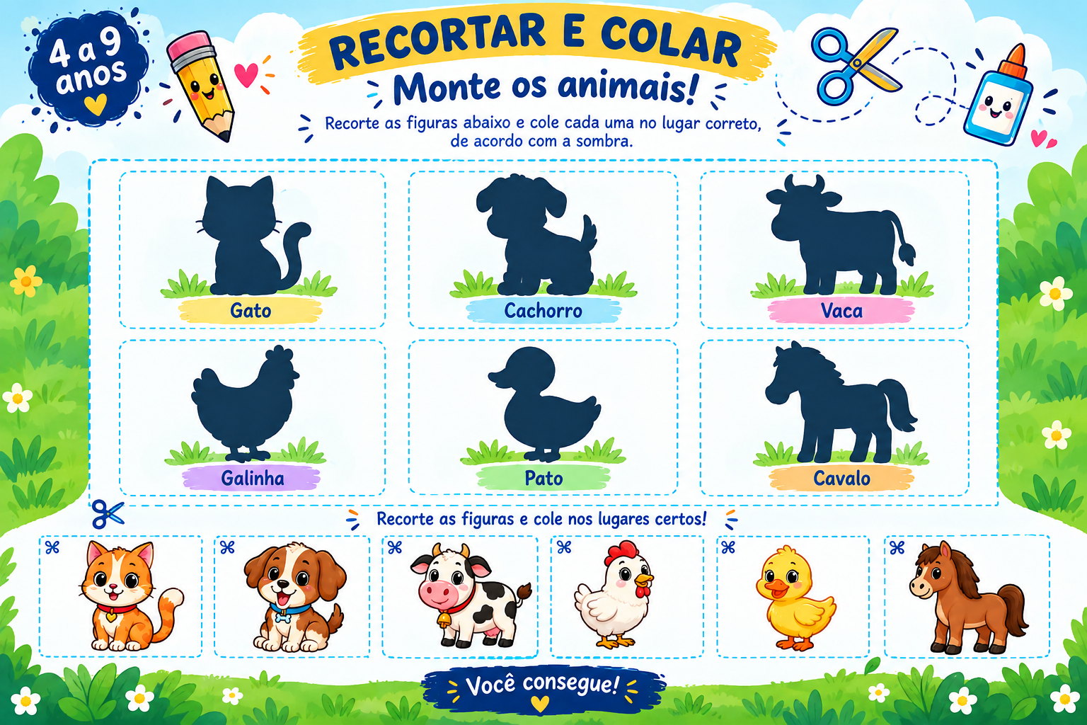 Atividade de recortar e colar animais